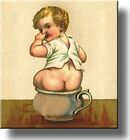 Boy on Chamber Pot Potty Seat Bathroom Picture Made on Stretched Canvas, Wall Ar