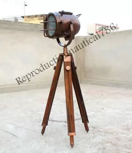 Nautical Studio Floor Lamp Tripod Searchlight Home Decor Spot Light Copper Lamp - Picture 1 of 6