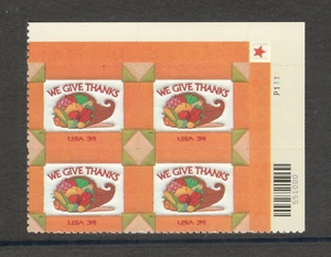 Sc # 3546 ~ Plate # Block ~ 34 cent We Give Thanks Issue - Picture 1 of 1