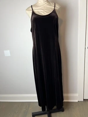 Maxi Vestido Vintage Studio Ease 14 Marrón Chocolate Terciopelo Correa Espagueti  Foto 1 de 4