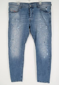 Diesel Mens 38x32 Tepphar Slim Carrot 084QS Distressed Button Fly Jeans Italy - Picture 1 of 13