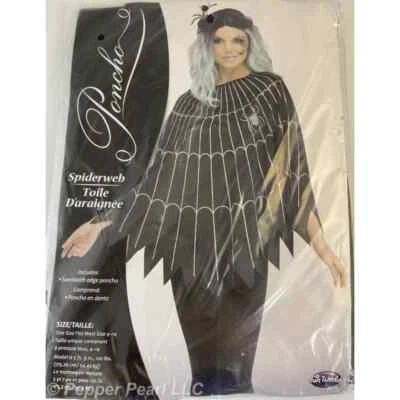 Disfraz de Halloween Poncho Telaraña Borde Diente de Sierra Negro Se Adapta a 4-14 Edades 15+ Foto 1 de 4
