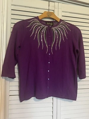 BOB MACKIE Women’s Size Small S Cardigan Sweater Top Shirt Beaded Sequins Art - Image 1 of 4
