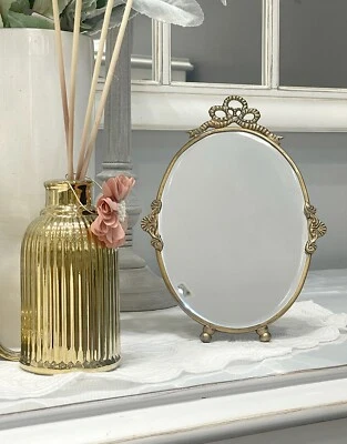 Vintage Oval Table Mirror – Antique Gold Vanity Mirror for Bedroom or Bathroom - Image 1 of 4