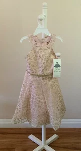 Rare Editions Size 7 Sleeveless Pink Party Dress Royal Occasion Girls Gold Pink - Picture 1 of 12