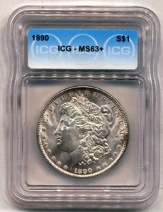 1890-Morgan Silver Dollar Coin MS63+ ICG - Picture 1 of 7
