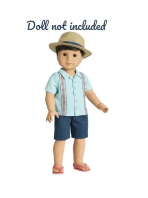 American Girl Boy Sun and Fun Outfit Shorts Sandals Sun Hat For 18” Dolls NEW - Image 1 of 4