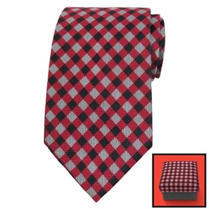 GEOFFREY BEENE Mens Silk Tie Burgundy Black Gray 3.5 Designer Necktie GIFT BOX - Picture 1 of 7