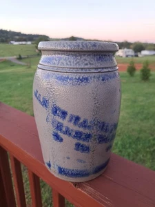 Antique JONES & Hamilton  Greensboro PA Stoneware Crock Salt Glazed Blue Stencil - Picture 1 of 8