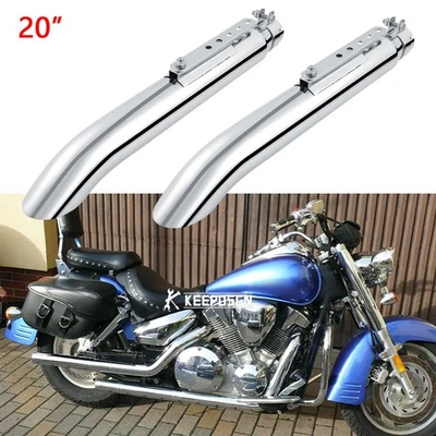 2x For Honda VTX1300 VTX1800 Slip-On Exhaust Muffler Pipe Silencers Chrome 20" - Image 1 of 4