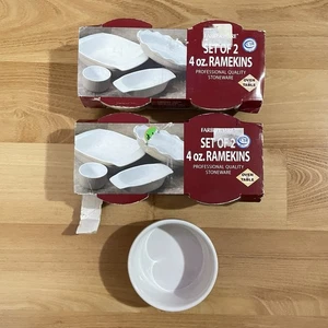 Set of 4 Farberware Beige Stoneware Ribbed Ramekins Custard Soufflé Dish 4oz - Picture 1 of 5