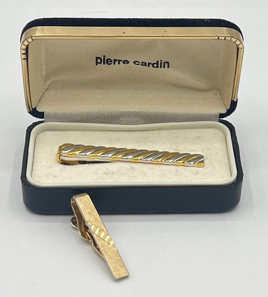 Винтажный Pierre Cardin золотой тонированный галстук зажим (2») и Swank золотой тонированный галстук зажим (1,25») - Изображение 1 из 4