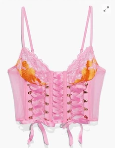 Savage X Fenty LACE'D UP STRAPPY CAMI Pink Lace Corset Bustier Sz XS Lingerie - Picture 1 of 17