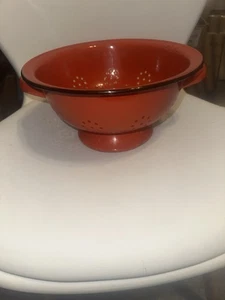 Vintage Red Enamel Colander  - Picture 1 of 14