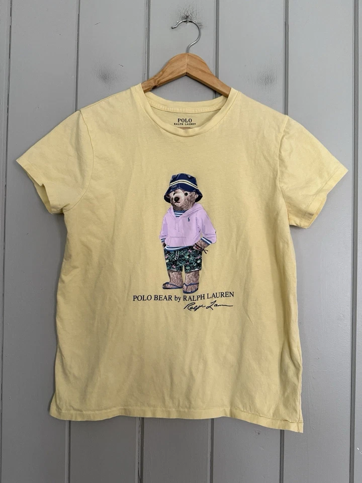 Para Mujer Polo Ralph Lauren Polo Oso Camiseta M Mediana Amarillo Mantequilla Sombrero Cubo Foto 1 de 4