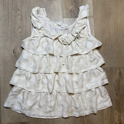 Kate Spade Cream White Polka Dot Ruffle tank Blouse Silk Linen Blend Size Small - Image 1 of 4