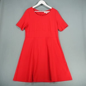 LK Bennett Dress Womens 18 Red DR Gail London Short Sleeve Elegant Fit & Flare - Picture 1 of 19