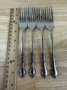 Oneida Shelley Dinner Fork Set of 4 Heirloom Cube Floral Stainless Flatware - Picture 1 of 7
