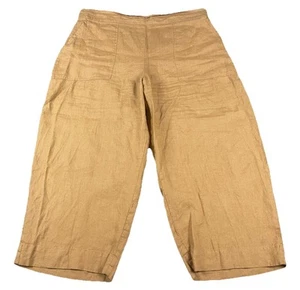 Pantalones FLAX 100 % Lino Pierna Ancha Para Mujer L Mostaza Recortados Pull On Costero Euro - Imagen 1 de 9