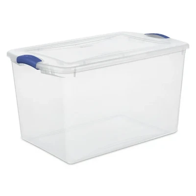 66 Qt. Sterilite Clear Plastic Latch Storage Bin, Blue Latches with Clear Lid