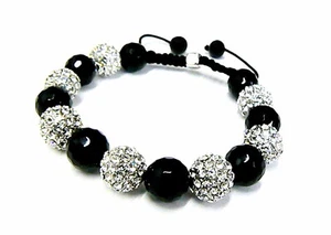 Kristall Kugel Schwarz Onyx Farbe Neu 12mm Breit Buddhist Makramee Armband 1273 - Bild 1 von 2