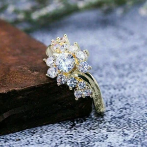 1.80Ct Lab Created Round Diamond Cocktail Engagement Ring 14K Yellow Gold Finish - Picture 1 of 6