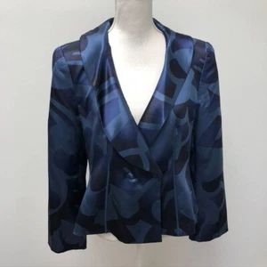 Armani Collezioni Silk Blazer Jacket Womens 12 Blue Professional Business - Picture 1 of 13