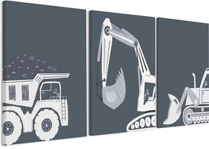 Toddler Boy Room Decor Construction Truck Canvas Wall Art Tractor Vehicle Pos... - Picture 1 of 6