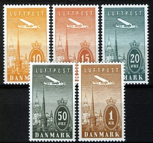Dänemark 1934, Luftpostsatz postfrisch, Mi 217-221 Kat 33€ - Bild 1 von 1