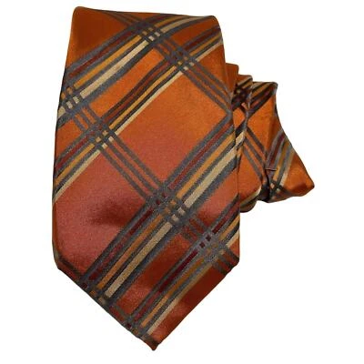 Corbata para hombre Alfani 3" x 59" naranja quemado/oxidado a cuadros, 100 % seda, acabado brillante Foto 1 de 4