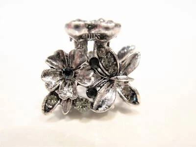 Clipe de garra de cabelo prata metal azul/preto flor borboleta cristal clipe de noiva - Imagem 1 de 3