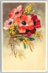 Postcard Anemones Flowers Art Illustration Antique Mainzer UNP - Picture 1 of 2