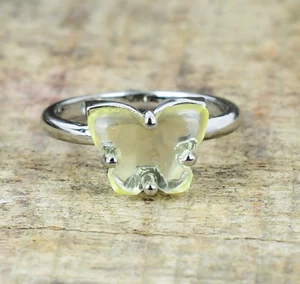 Lemon Quartz Carving Butterfly Ring 925Sterling Silver Ring Women Birthday Gift - Picture 1 of 2
