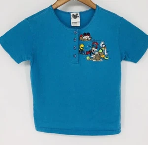 90's Disney Catalog Mickey Kid's Blue Cotton Short Sleeve Henley T-Shirt Size M - Picture 1 of 12