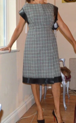 PRADA Black Blue Houndstooth Rubberized Sleve Dress Special Edition New 42 US 8 - Image 1 of 4