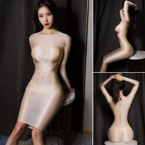 Glänzend glänzend glänzend Stretchkleider langärmelig durchsichtig durchsichtig Bodycon-Kleid - Bild 1 von 15
