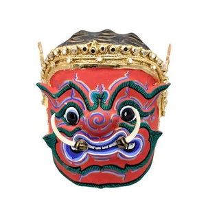 Handgefertigte tragbare thailändische Yaksha Dämon Khon Maske Tempelwächter Dämonentanzhelm - Bild 1 von 6