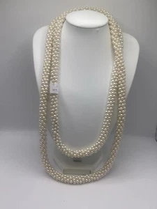Collier vintage 44" perles tubulaires fausse perle de rocaille fait main taille perle 0,35" - Photo 1/3