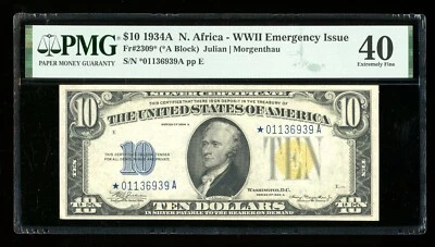DBR 1934-A $10 North Africa Silver STAR Fr. 2309* PMG XF-40 Serial *01136939A - Image 1 of 2