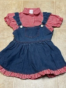 Zaki 2T Girls Denim Red White Checkered Overalls Dress - Picture 1 of 13