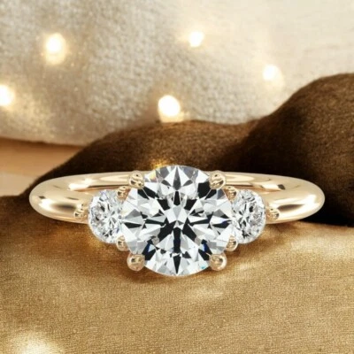 Engagement Diamond Ring 14k Yellow Gold IGI 1.40 Ct Lab Created Round Cut  - Image 1 of 4