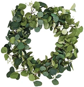 19 Inch Artificial Eucalyptus Wreath with Realistic Foliage and White Berries - Picture 1 of 7