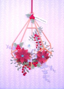 Biglietto Auguri Natale Papiro 3D Gemmato Stratificato Pergamena Terrario Poinsettia - Foto 1 di 4