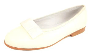 DE OSU -Spain -SALE Girls Ivory Leather Dress Ballet Flats -Shoes-European -Sz 3 - Picture 1 of 6