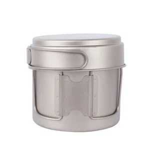 Ultralight Titanium Pan Outdoor Cookware Camping Pot Folding Tableware 1100ML - Picture 1 of 5