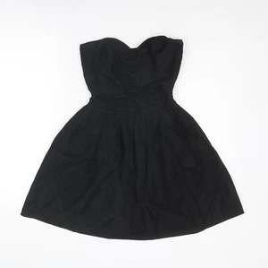 Oasis Damen schwarz Acetat Skater Kleid Größe 8 Sweetheart Reißverschluss - Bild 1 von 10