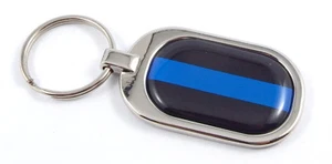 Llavero de línea azul delgada de policía con bandera metal cromado - Imagen 1 de 2