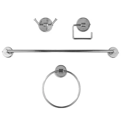 Bathroom Accessory Set Towel Rail Tissue Holder Hand Towel Ring Robe Hook Chrome - Image 1 of 4