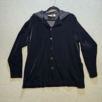 Chaqueta Chico's Talla 3 Botones Con Capucha Terciopelo Negro Elastizada Manga Larga De Colección *LEER* Foto 1 de 4