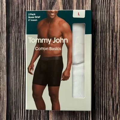 "Paquete de 2 calzoncillos boxer Tommy John para hombre básicos de algodón blanco liso entrepierna de 8"" talla grande" Foto 1 de 4